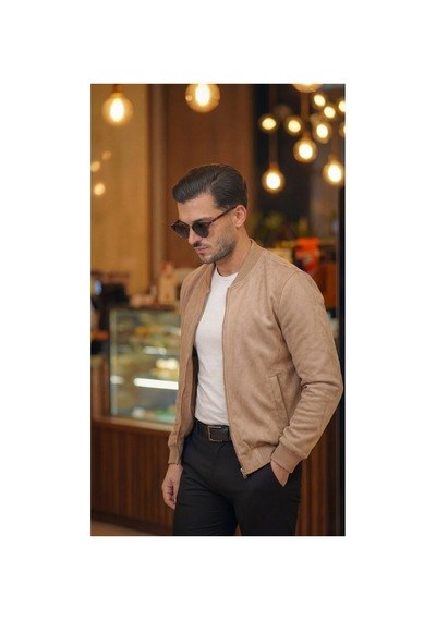 Butik İstanbul Erkek Scuba Süet Kumaş Bomber Hırka Taba
