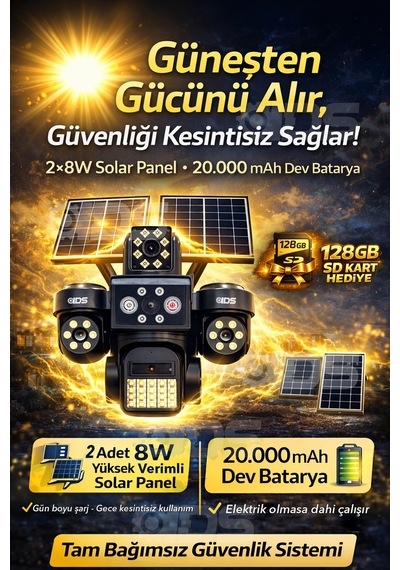 4 Lens 20mp Ultra Hd Tam Kontrol Sim Kartlı Güneş Enerjili Kamera 12xzoom Çakar Led Sd Kart
