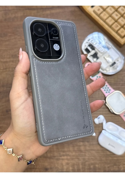 Redmi Note 13 Pro 4g Uyumlu Premium Deri Dokulu Darbelere Karşı Dayanıklı Nazal Silikon Kılıf Gri