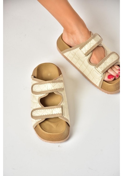 Fox Shoess811546209 Bej Kalın Tabanlı Kadın Terlik Bej