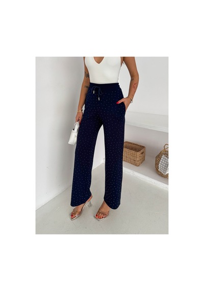 Gugus Kadın Bol Paça Modal Eşofman Altı Taşlı Wide Leg Model Lacivert