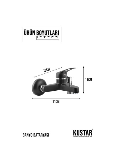 Kustar Mix 3'lü Banyo + Duş + Mutfak + Lavabo Eviye Batarya Seti Siyah