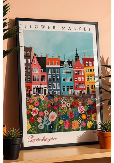 Kopenhag Danimarka Çerçeveli Tablo Seyahat Severlere Salon Ve Ofis İçin Estetik Duvar Dekoru Travel Flower Market