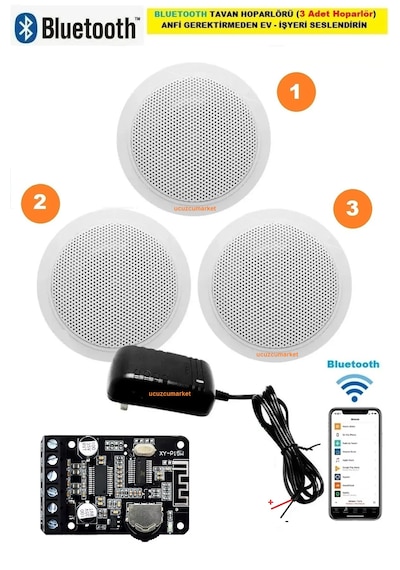 Bluetooth Özellikli 3 Hoparlörlü Tavan Hoparlör Seti Anfi Kullanmadan Ev-ışyerini Seslendirin