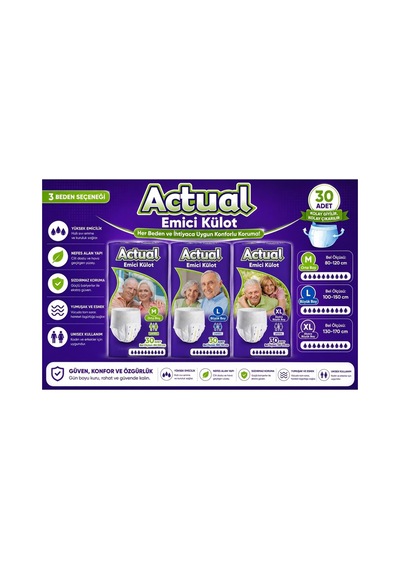 Actual Emici Külot Yetişkin Bezi L - Large 240 Adet