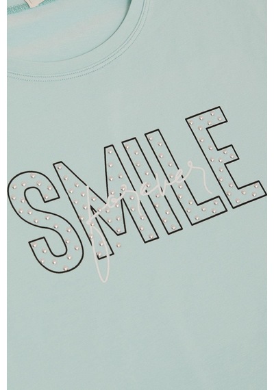 Breeze Kız Çocuk Tişört Smile Yazı Baskılı Taşlı 9-16 Yaş, Su Yeşili Su Yeşili