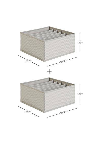 Ocean Home Textile 2'li 6 Bölmeli Gri Balıksırtı Çekmece İçi Düzenleyici Kutu Set 28 x 28 x 13 cm
