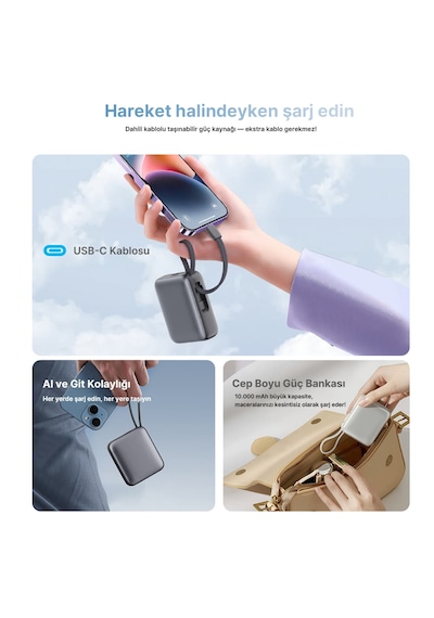10000mah 35w Powerbank Siyah - Hızlı Şarj - Taşınabilir Güç Kaynağı - Taşınabilir Şarj Cihazı Siyah