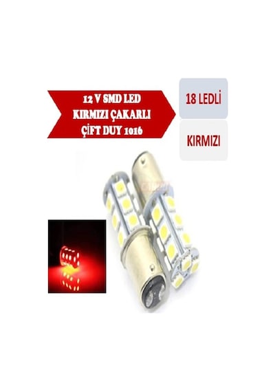 Çakar Ledli Stop Ampulü Fren Lambası 18 Led Kırmızı Çift Duy 1016