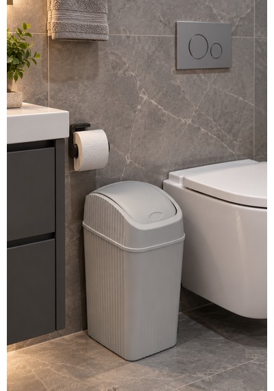 20 Litre Pratik Kapaklı Mutfak Çöp Kovası Büyük Boy Banyo Çöp Kovası Gri