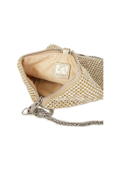 Nas Bag Kadın Çapraz Çantası Gold Diamond Altın Taşlı Şık Çift Askılı Üçgen Çanta Altın