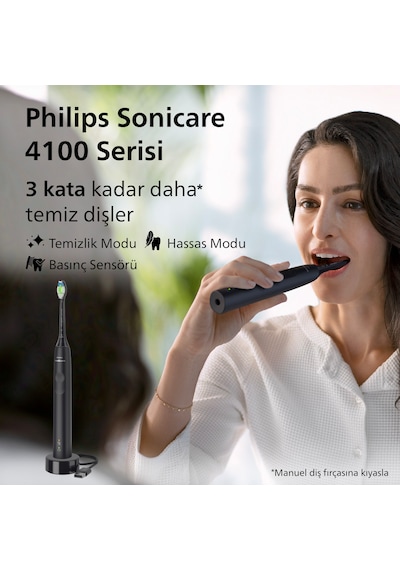 Philips Sonicare 4100 Serisi Sonic Şarjlı Diş Fırçası Siyah - HX3681/54 - Temizleme-Hassas Mod-14 Gün Pil Süresi