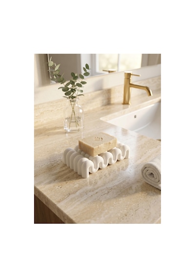 Buççin Online Mağaza Modern Dalga Tasarımlı Sabunluk Dekoratif Banyo Düzenleyici Plastik Beyaz Çok Renkli