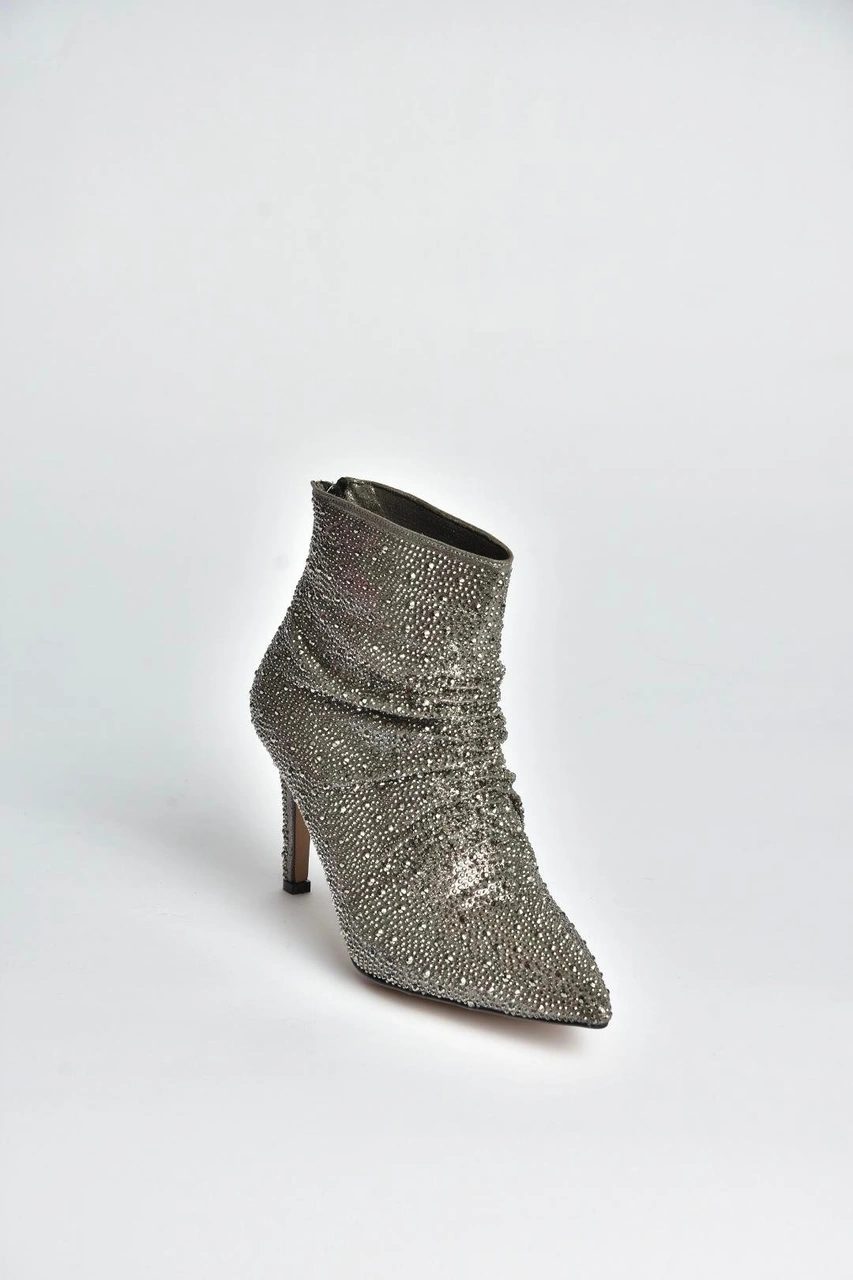 Fox Shoes V572127214 Platin Sim Taşlı İnce Topuklu Abiye Bot Platin-sim