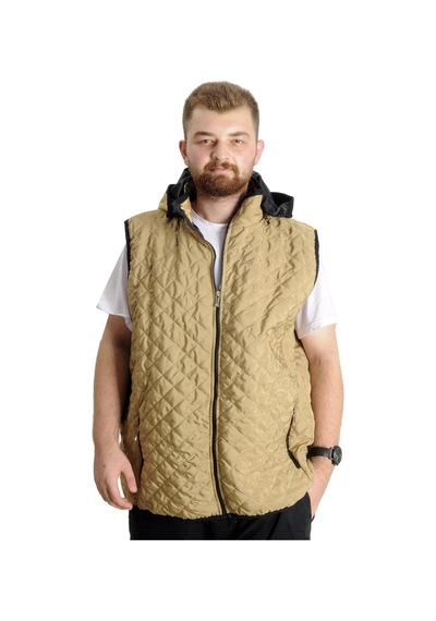 Mode Xl Büyük Beden Erkek Yelek Kapüşonlu Kapitone 23710 Sütlü Kahve Kahverengi
