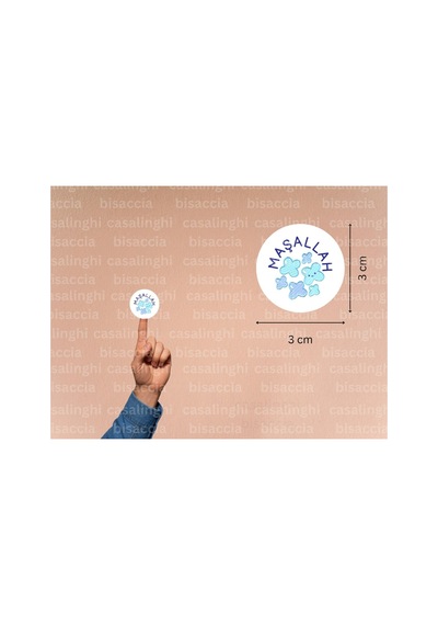Maşallah Etiketi Erkek Bebek Nazar Boncuğu Sevimli Yuvarlak Mat Sticker 3 Cm 95 Adet Çok Renkli