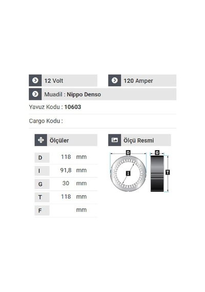 Nursan 161612 Statör 12v 120a Kapklı