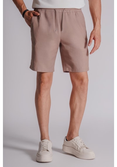 Braccas Erkek Yandan Cepli Beli Lastikli Keten Dokulu Relaxed Fit Jogger Şort Vizon Vizon