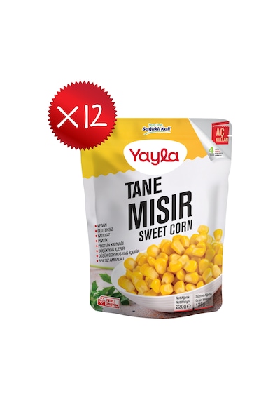 Yayla Haşlanmış Tane Mısır 220 Gr X12
