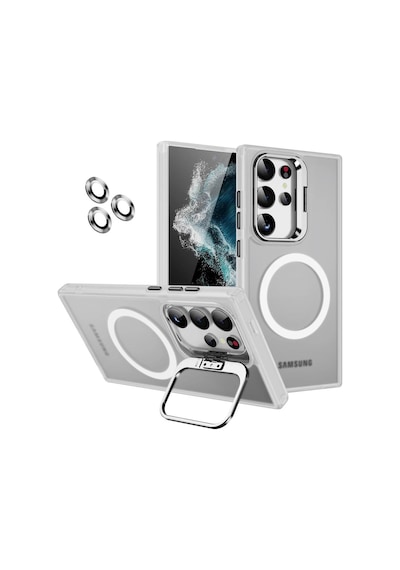 Samsung Galaxy Uyumlu S24 Ultra Kılıf Magsafe Standlı + Klon Kamera Lensli Kapak