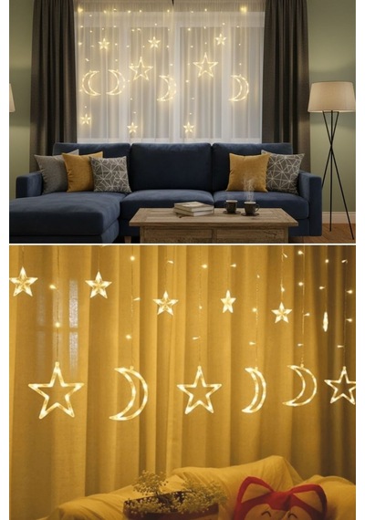 Ay Ve Yıldız Figürlü Kumandalı 12 Sarkıtlı 120 Led Dekor Işık - Dekoratif Ortam Ve Masaüstü Aydınlatması Renkli