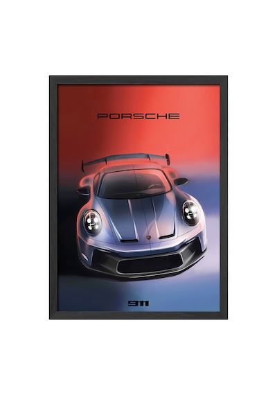 Porsche 992 Gt3 Siyah Ahşap Çerçeveli Poster, Dekoratif Araba Duvar Tablosu
