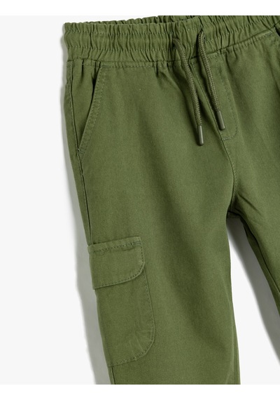 Koton Kargo Jogger Pantolon Cepli Beli Bağlamalı Pamuklu Yeşil 5wkb40005tw Yeşil