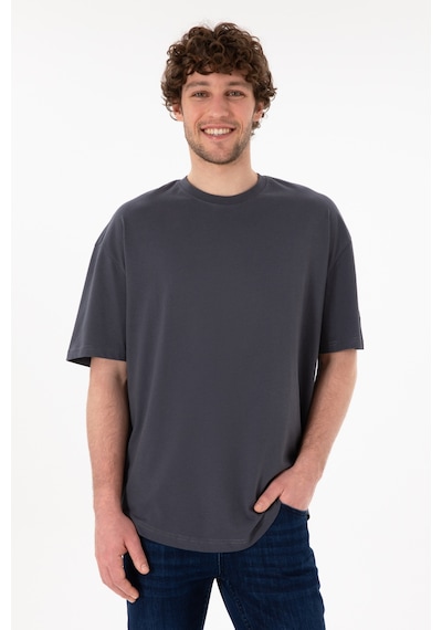U.S. Polo Assn. Erkek Long Fit Bisiklet Yaka Antrasit Basic Tişört 50305988-VR006