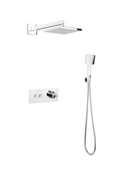 Mistillo Termostatik Ankastre Duş Seti 200x200mm Kare Tepe Duşu + Buton Sistemli Krom - Parlak
