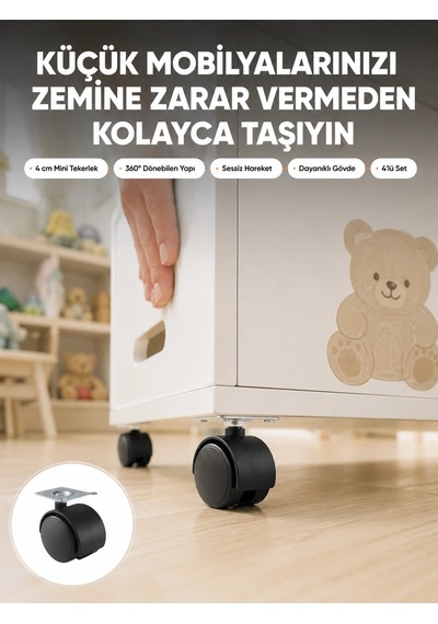 Mey İthalat Sehpa Ve Ekipmanlar İçin Kilitsiz 4 Cm Ayak 4 Lü