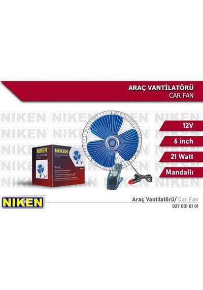 Oto Vantilatör Çap 18 Cm Mandallı Döner Başlıklı 12v Araç Içi Fan