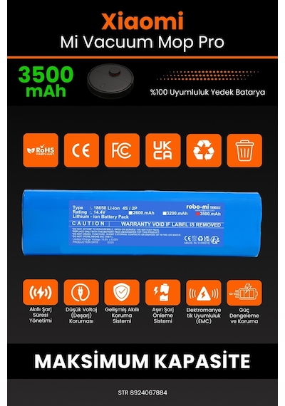 Xiaomi Mop Pro STYTJ02YM 3500mAh Robot Süpürge Bataryası