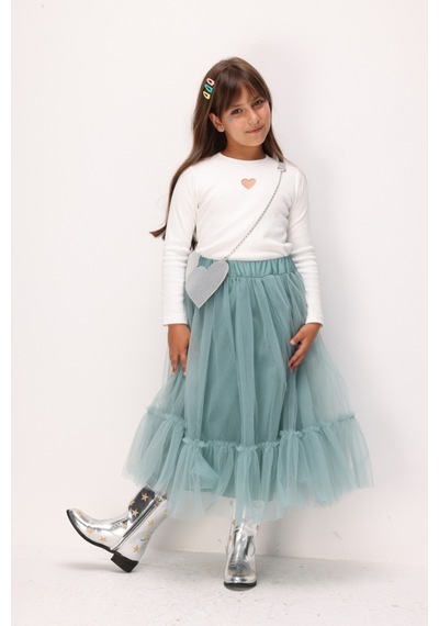 Le Mabelle Mint Kız Çocuk Uzun Tül Etek - Mindy Yeşil