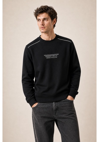 Redline Respect Bisiklet Yaka Regular Fit Kışlık Sweatshirt Siyah