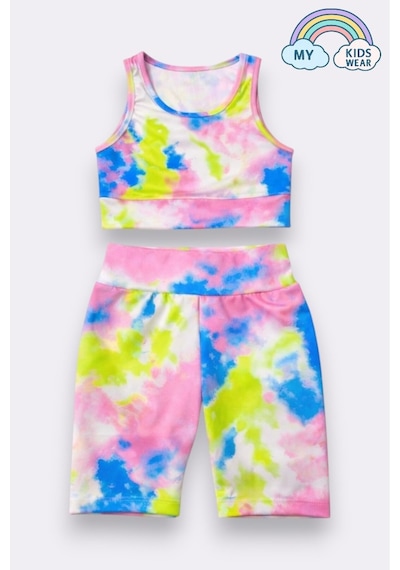 My Kids Wear Kız Çocuk Çok Amaçlı Batik Desenli Mayo & Spor Takımı 12429 Beyaz - Mor