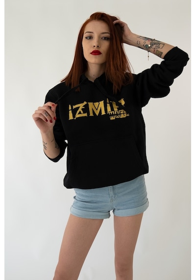 Izmir Mafıa Kapşonlu Siyah Unisex Sweatshirt Hoodie Polar Siyah