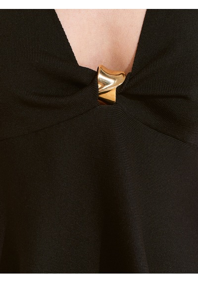 Dilvin 10787 Halter Yaka Metal Detaylı Peplum Triko Bluz-siyah Siyah