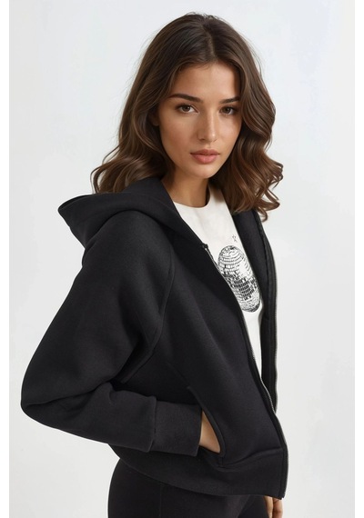 Hiccup Rahat Kesim Kapüşonlu Fermuarlı Hoodie Siyah