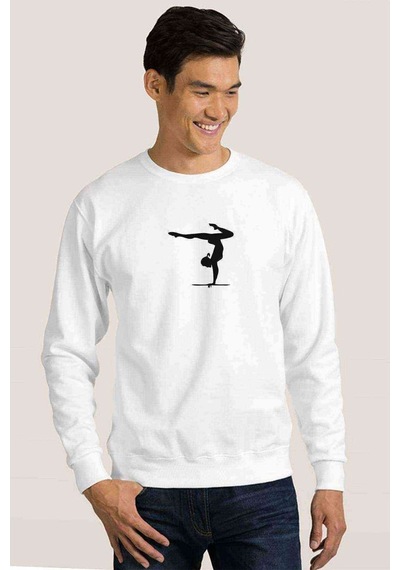Silhouette Gymnastic Baskılı Beyaz Erkek Örme Sweatshirt