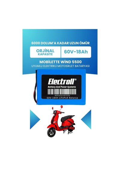 Mobilette Wind 5500 Batarya Standart Kapasite Lifepo4 60v 18ah Elektrikli Motosiklet Bataryası
