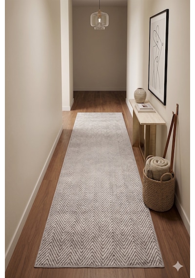 Villadia Home Textile Kaymaz Taban Modern Desen Yıkanabilir Leke Tutmaz Kolay Temizlenir Dört Mevsim Yolluk Koridor Salon Yatak Mutfak Odası Vd4055gri Gri