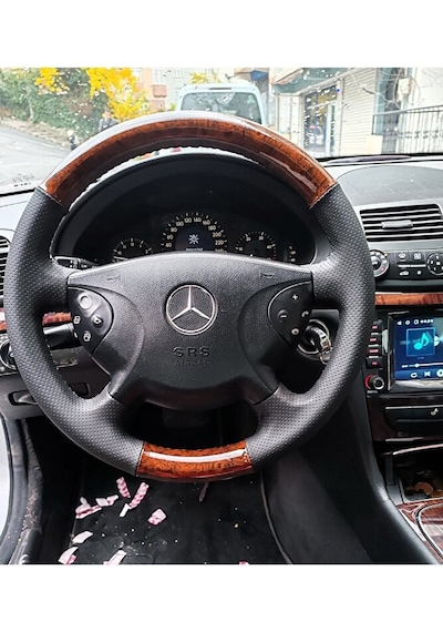 Mercedes W211 E220 Araca Özel Dikmeli Direksiyon Kılıfı Ahşap So Siyah