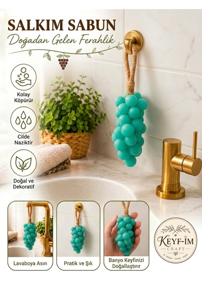 Keyfim Craft El Yapımı Su Yeşili Üzüm Tanesi Tasarımlı Banyo Ve Dekoratif Sabun Lavanta