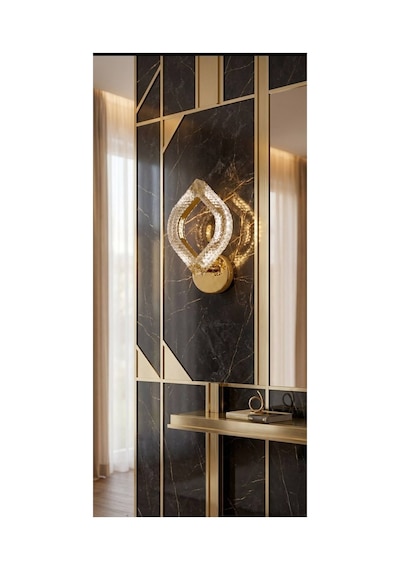 LumiaLighting Yonca Model Gold Kristal Salon Mutfak Yatak Çocuk Odası Pilli Aplik Altın