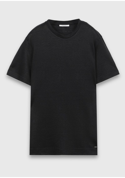 Ramsey Siyah Düz %100 Keten T-shirt
