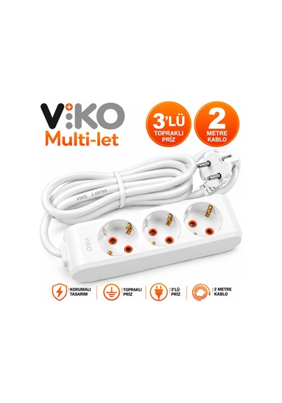Multi-let 3 Lü Topraklı Korumalı Grup Priz 2 Metre Uzatma Kablolu Beyaz 0 - 2 M