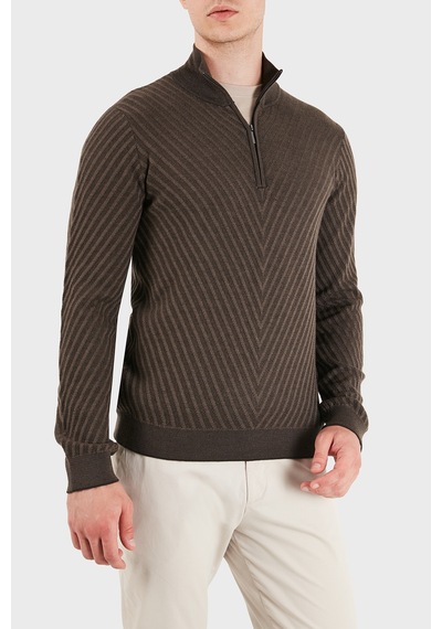 Emporio Armani Yünlü Fermuarlı Dik Yaka Kazak Erkek Kazak Em006316 Af27942 F6030 Kahve