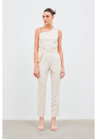 Sateen Zincir Aksesuarlı Pantolon - Bej