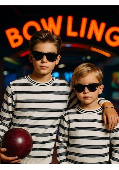 Zekids Erkek Çocuk Çizgili Uzun Kollu Triko T-shirt-16349 SIYAH