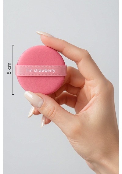7 Li Yuvarlak Pudra Pufu Makyaj Süngeri Seti Islak/kuru Parmak Bantlı Kutulu Strawberry Pembe